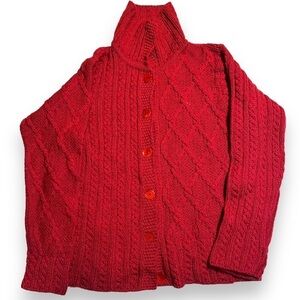 Carraig Donn Red Cable Knit Button Cardigan Merino Sweater Size SmalI Ireland.